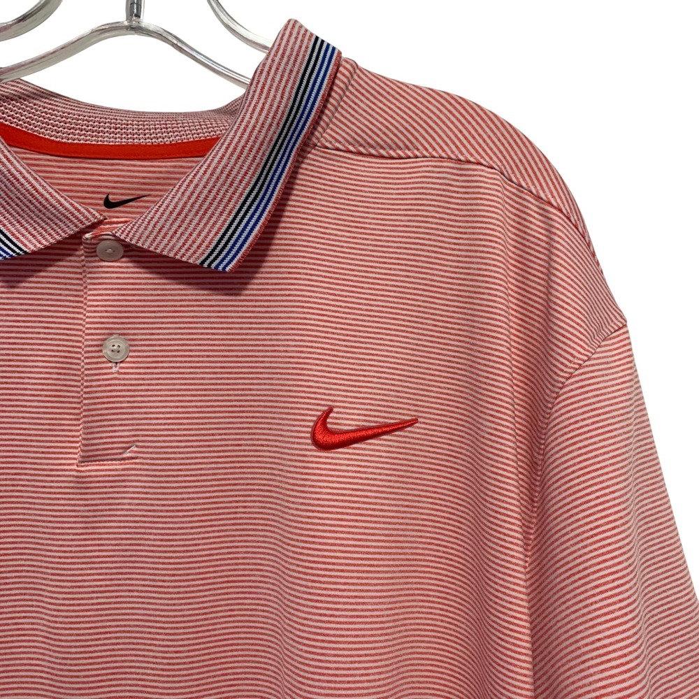 Nike Polo Shirt Mens XXL  Dri-FIT Red Micro-Stripe Golf AT8900-634
